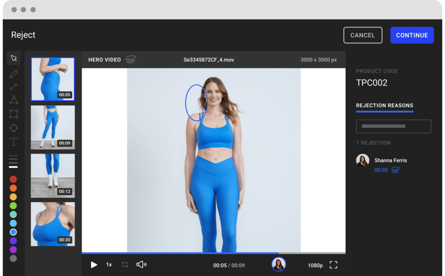 screenshot of the Creative Force program in action, circling edits that need to be made.
